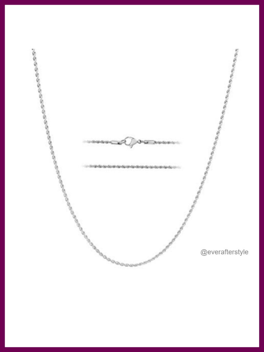 2mm White Gold Plated Stainless Steel Rope Chain Necklace 18"